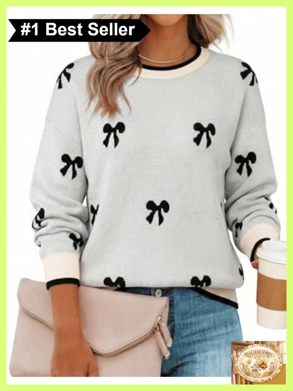 Long Sleeve Crewneck Floral Printed Knit Pullover Sweater Women